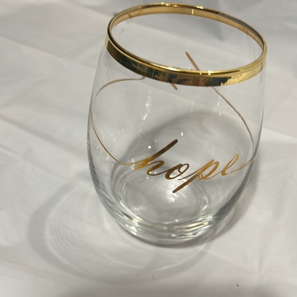 Nwot stemless wine glasses with gold letterin and gold writing 4.5” tall x 2.75” - Picture 2 of 5